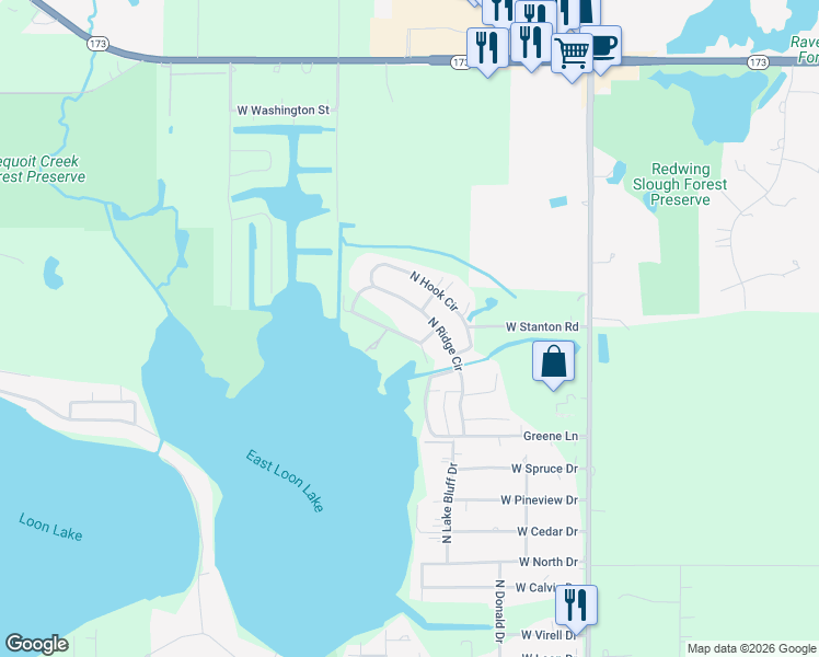 map of restaurants, bars, coffee shops, grocery stores, and more near 41008 North Ridge Circle in Antioch