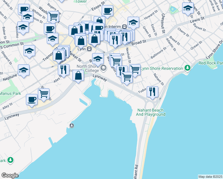 map of restaurants, bars, coffee shops, grocery stores, and more near 152 Lynnway in Lynn