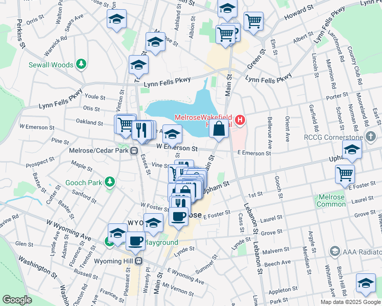 map of restaurants, bars, coffee shops, grocery stores, and more near in Melrose