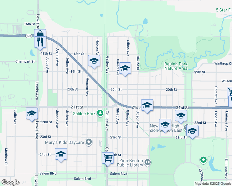 map of restaurants, bars, coffee shops, grocery stores, and more near 2216 20th Street in Zion