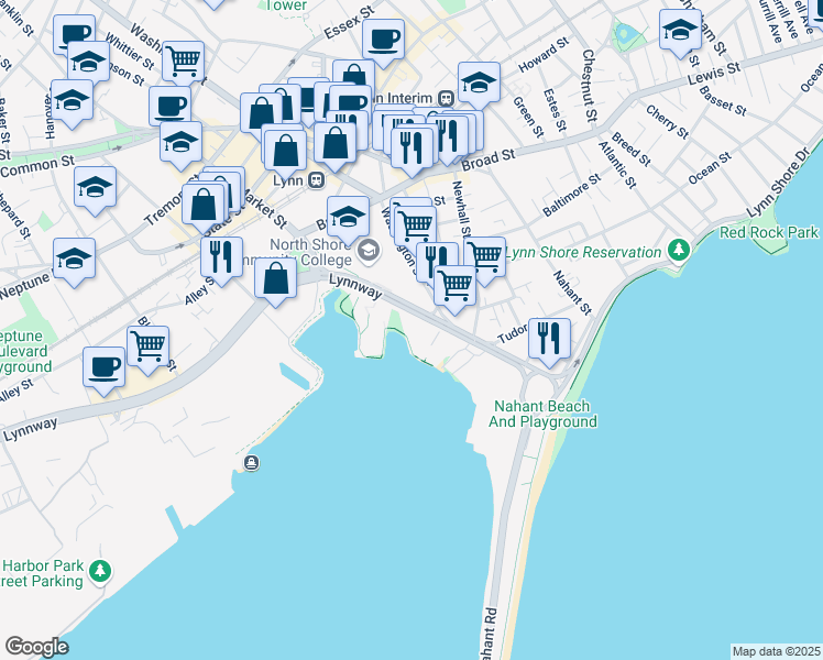 map of restaurants, bars, coffee shops, grocery stores, and more near 152 Lynnway in Lynn