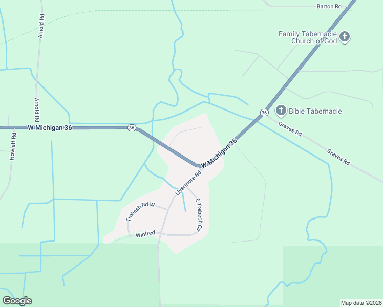 map of restaurants, bars, coffee shops, grocery stores, and more near 20978 Michigan 36 in Pinckney