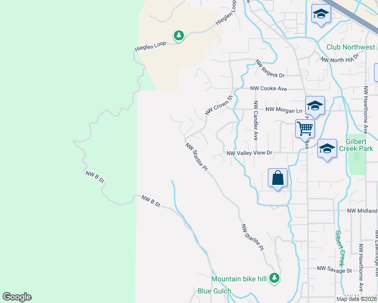 map of restaurants, bars, coffee shops, grocery stores, and more near 1177 Northwest Starlite Place in Grants Pass