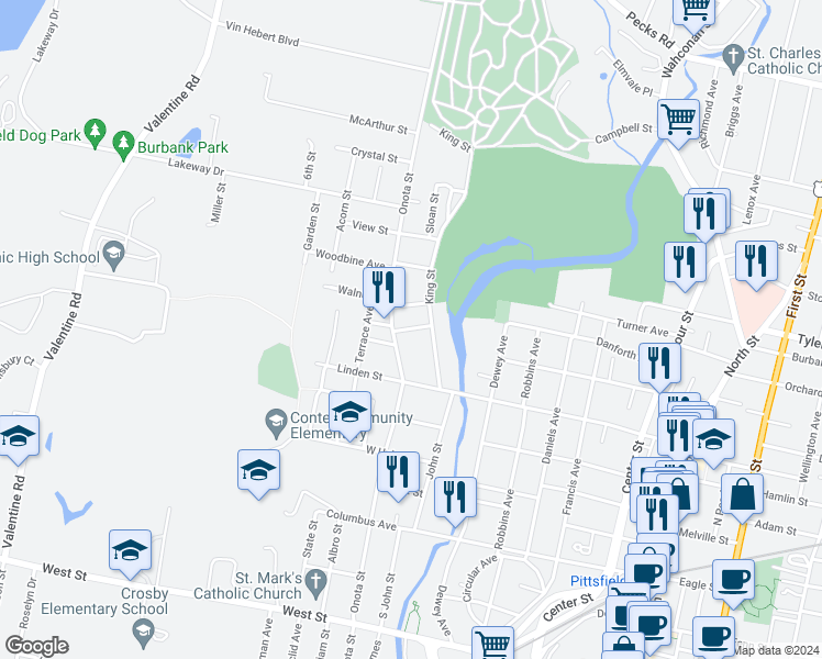 map of restaurants, bars, coffee shops, grocery stores, and more near in Pittsfield