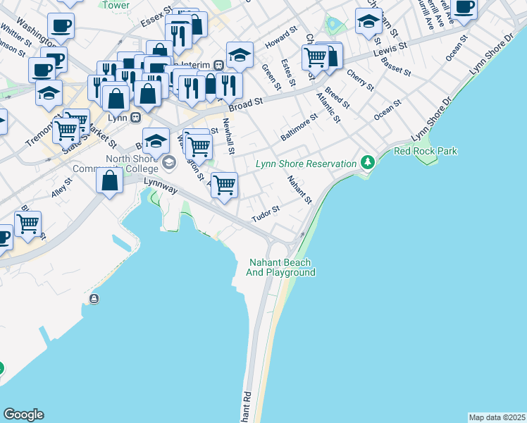 map of restaurants, bars, coffee shops, grocery stores, and more near 9 Sachem Avenue in Lynn