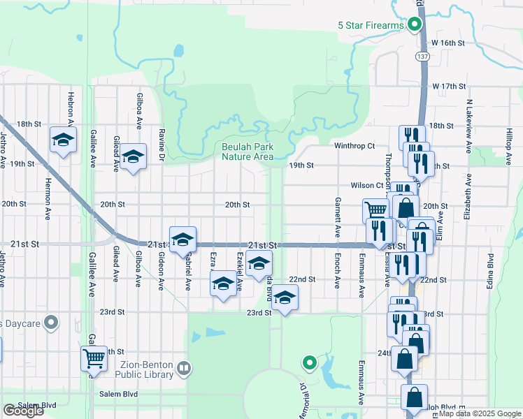 map of restaurants, bars, coffee shops, grocery stores, and more near 2000 Bethesda Boulevard in Zion