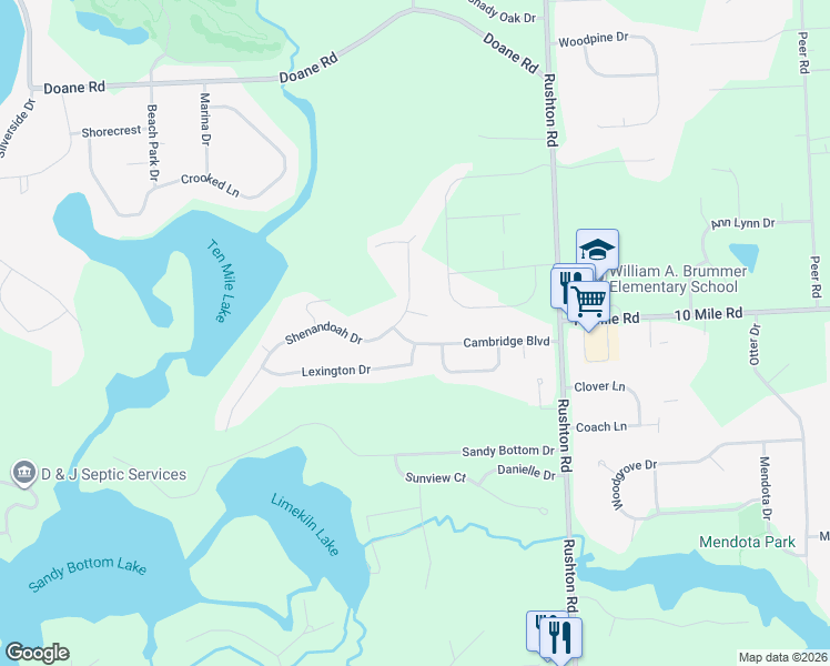 map of restaurants, bars, coffee shops, grocery stores, and more near 9977 Cambridge Court in South Lyon