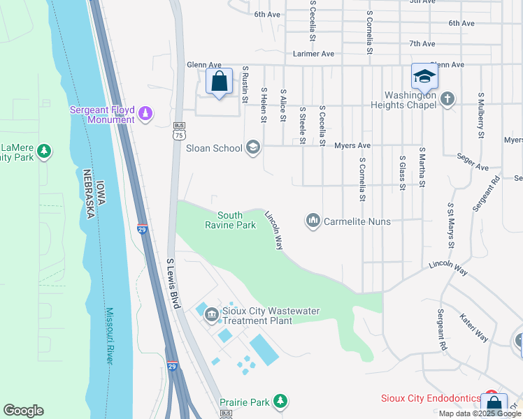 map of restaurants, bars, coffee shops, grocery stores, and more near 2853 Lincoln Way in Sioux City