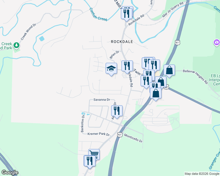 map of restaurants, bars, coffee shops, grocery stores, and more near 100 Tower Drive in Dubuque