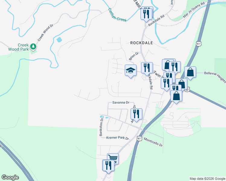 map of restaurants, bars, coffee shops, grocery stores, and more near 1101-1299 Savanna Drive in Dubuque