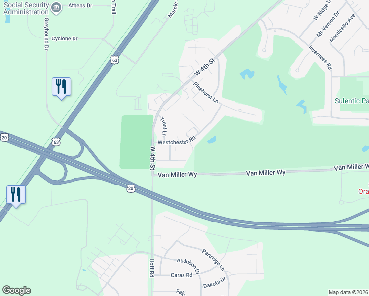 map of restaurants, bars, coffee shops, grocery stores, and more near 1925 Westchester Road in Waterloo