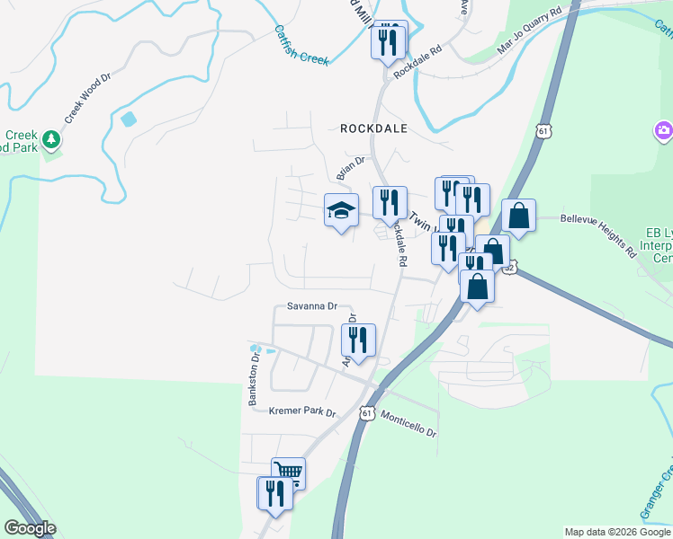 map of restaurants, bars, coffee shops, grocery stores, and more near 100 Tower Drive in Dubuque