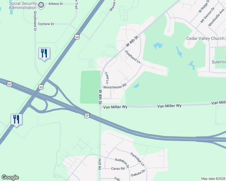 map of restaurants, bars, coffee shops, grocery stores, and more near 1921-1949 Westchester Road in Waterloo