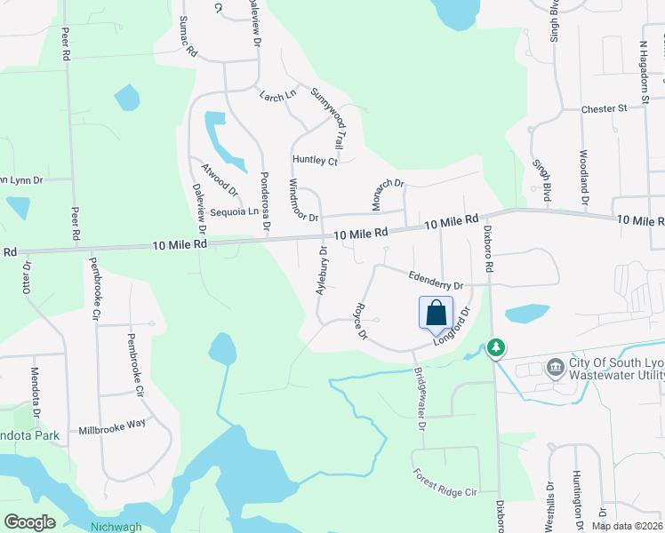 map of restaurants, bars, coffee shops, grocery stores, and more near 10063 Aylebury Drive in South Lyon