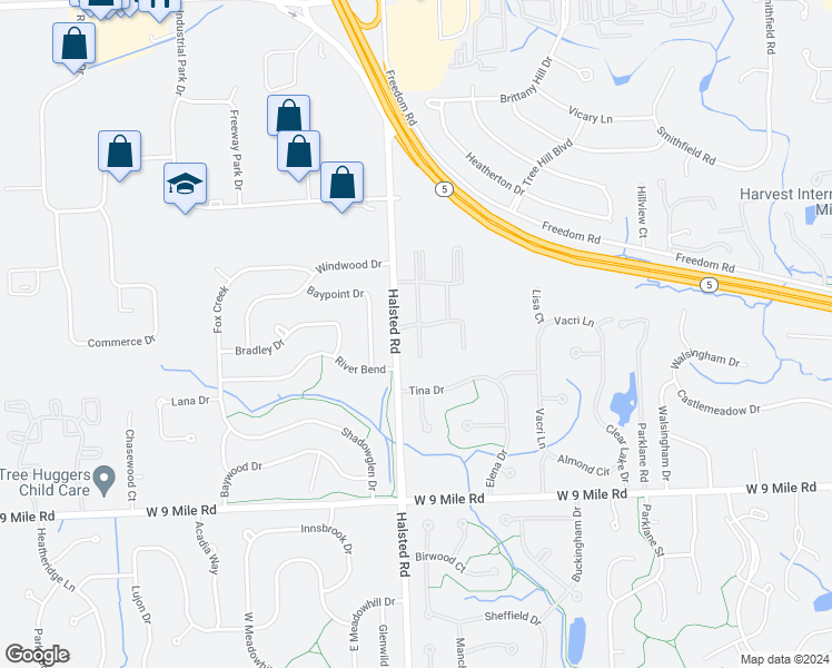 map of restaurants, bars, coffee shops, grocery stores, and more near 23000 Diamond Forest Apartment in Farmington Hills