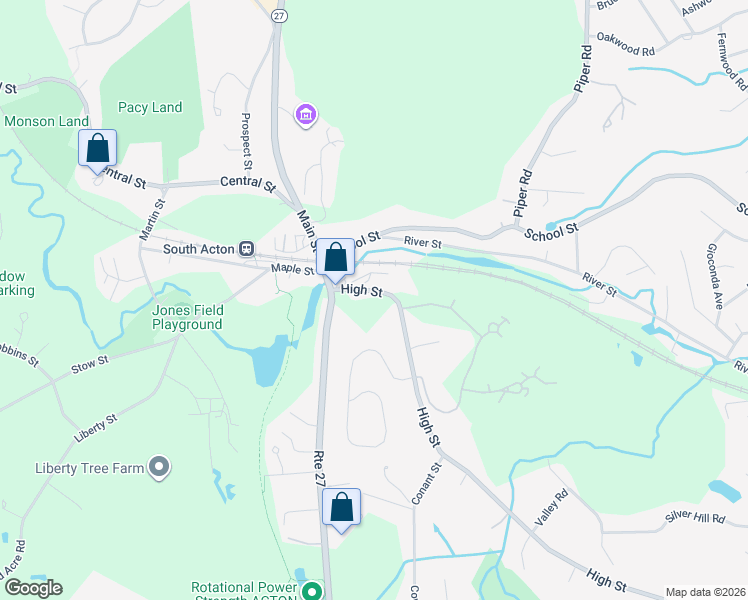 map of restaurants, bars, coffee shops, grocery stores, and more near 11 High St in Acton