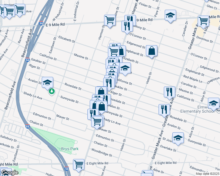 map of restaurants, bars, coffee shops, grocery stores, and more near 22108 Harper Avenue in St. Clair Shores