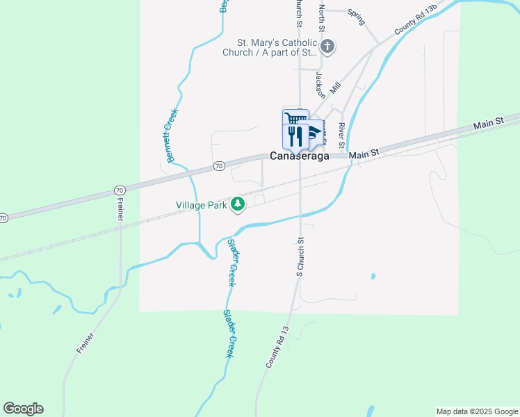 map of restaurants, bars, coffee shops, grocery stores, and more near 15 Bennett Street in Canaseraga