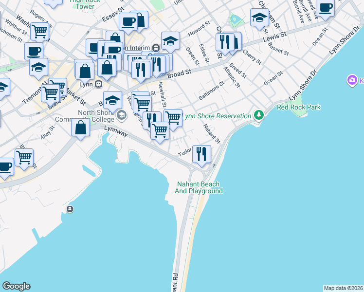 map of restaurants, bars, coffee shops, grocery stores, and more near 9 Sachem Avenue in Lynn