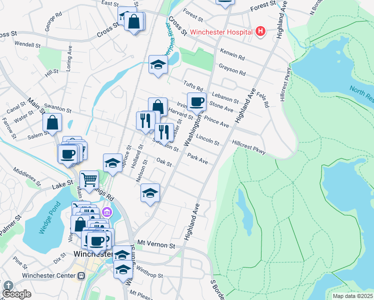 map of restaurants, bars, coffee shops, grocery stores, and more near 5 Governors Avenue in Winchester