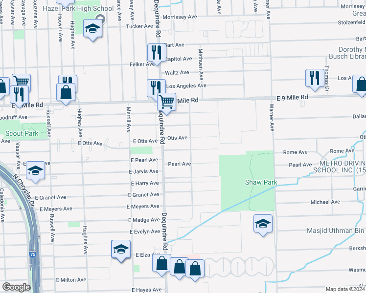 map of restaurants, bars, coffee shops, grocery stores, and more near 1983 Rome Avenue in Warren