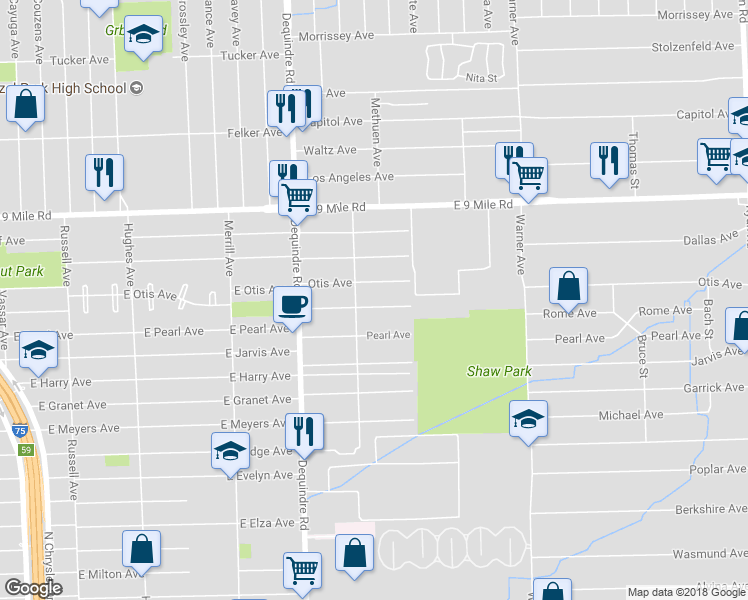 map of restaurants, bars, coffee shops, grocery stores, and more near 2135 Rome Avenue in Warren