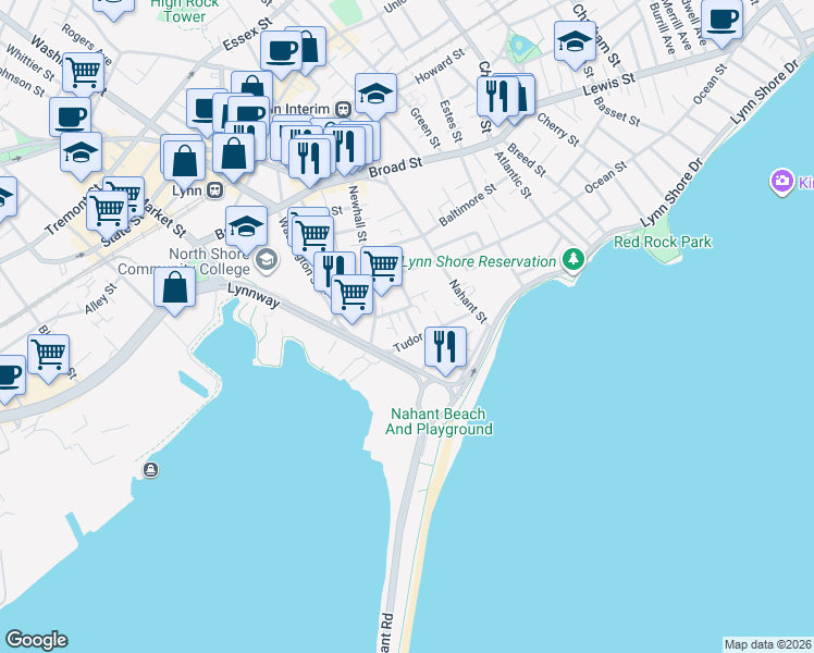 map of restaurants, bars, coffee shops, grocery stores, and more near 9 Sachem Avenue in Lynn