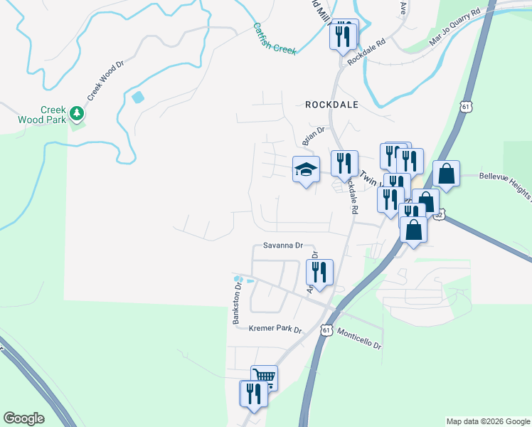 map of restaurants, bars, coffee shops, grocery stores, and more near 1101-1299 Savanna Drive in Dubuque