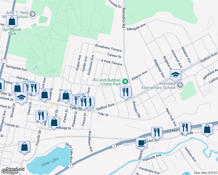map of restaurants, bars, coffee shops, grocery stores, and more near 91 Harvard Street in Pittsfield