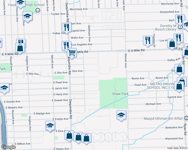 map of restaurants, bars, coffee shops, grocery stores, and more near 2183 Rome Avenue in Warren