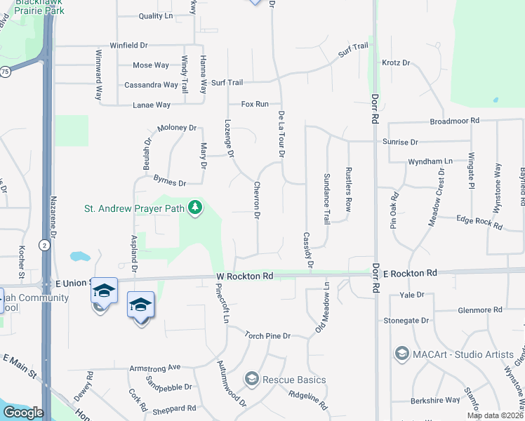 map of restaurants, bars, coffee shops, grocery stores, and more near 13699 Chevron Drive in Rockton