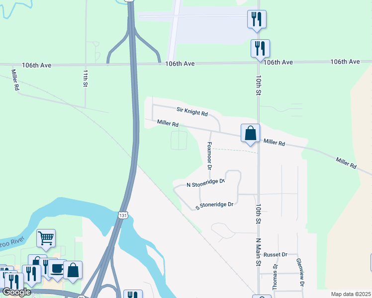 map of restaurants, bars, coffee shops, grocery stores, and more near 1056 Devon Drive in Plainwell