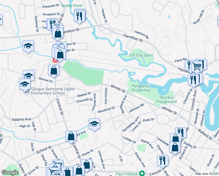 map of restaurants, bars, coffee shops, grocery stores, and more near 2 Clinton Avenue in Saugus