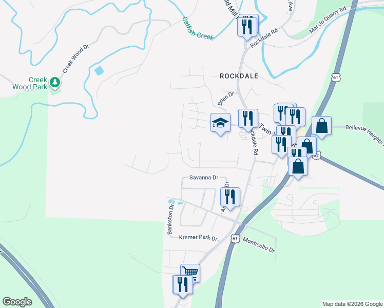 map of restaurants, bars, coffee shops, grocery stores, and more near 1101-1299 Savanna Drive in Dubuque