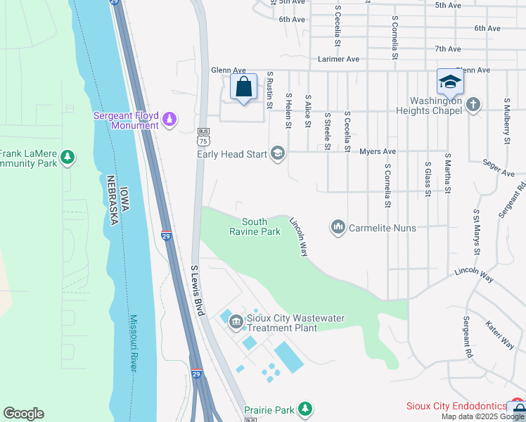 map of restaurants, bars, coffee shops, grocery stores, and more near 2779-2853 Lincoln Way in Sioux City