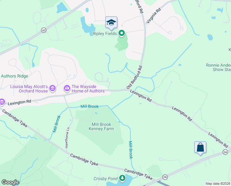 map of restaurants, bars, coffee shops, grocery stores, and more near 63 B Lexington Road in Concord