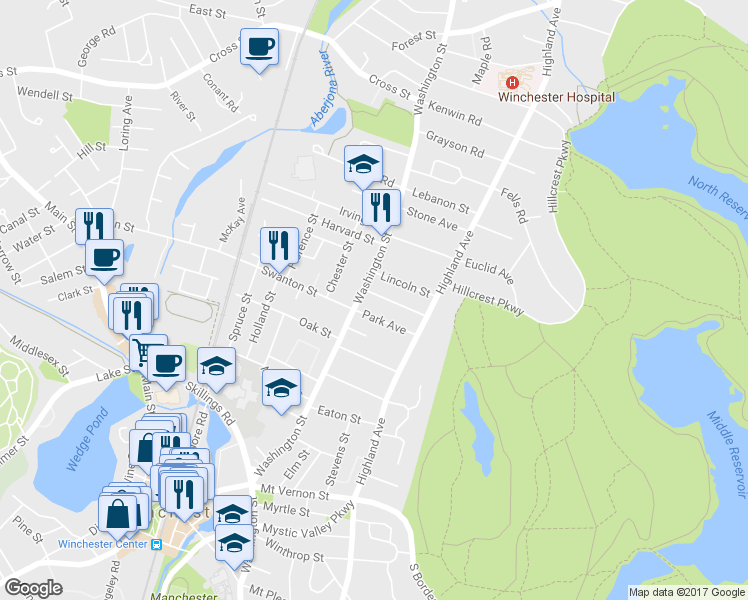 map of restaurants, bars, coffee shops, grocery stores, and more near 5 Governors Ave in Winchester