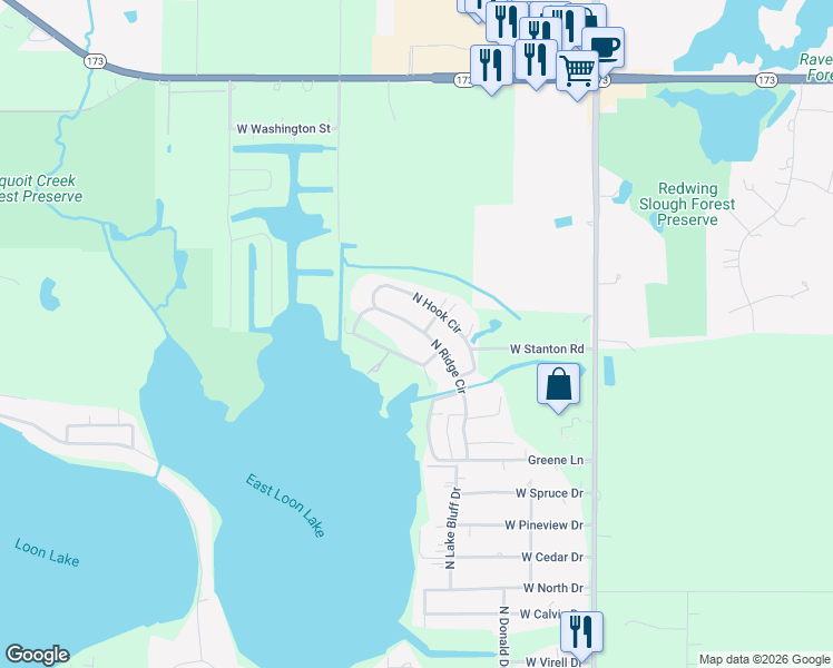 map of restaurants, bars, coffee shops, grocery stores, and more near 41008 North Ridge Circle in Antioch
