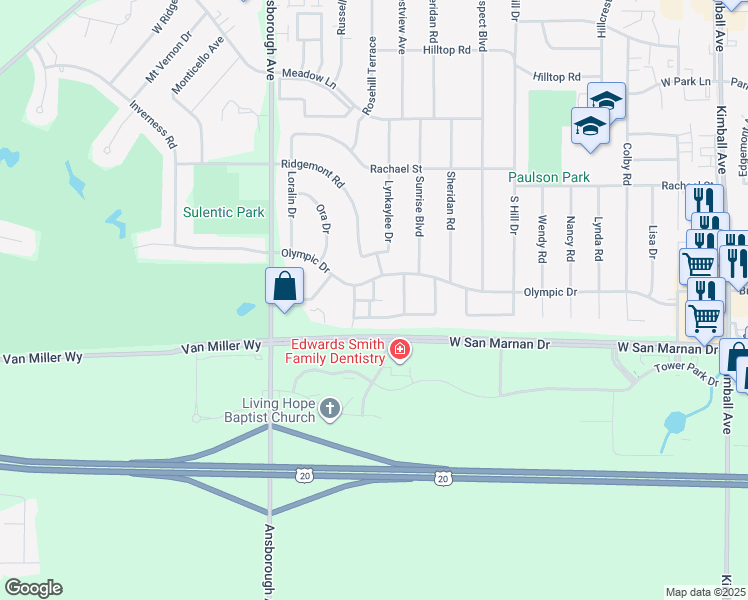 map of restaurants, bars, coffee shops, grocery stores, and more near 1116 Prairie Meadow Court in Waterloo