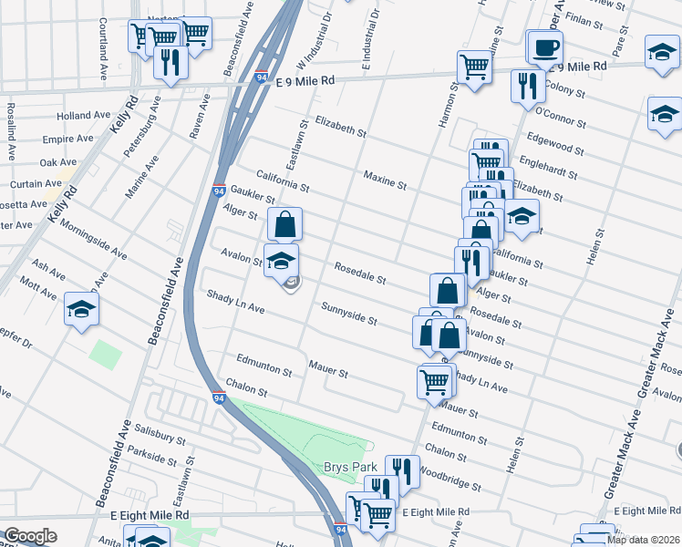 map of restaurants, bars, coffee shops, grocery stores, and more near 20116 Rosedale Street in St. Clair Shores