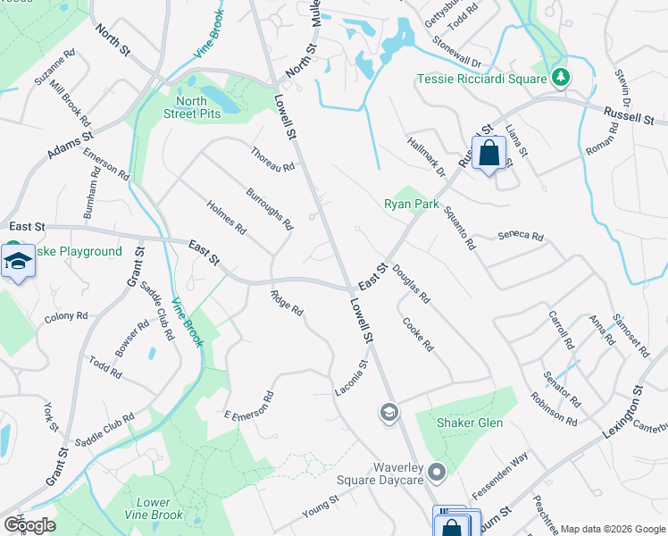 map of restaurants, bars, coffee shops, grocery stores, and more near 534 Lowell Street in Lexington