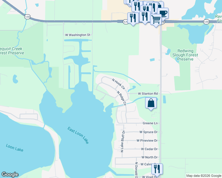 map of restaurants, bars, coffee shops, grocery stores, and more near 41008 North Ridge Circle in Antioch