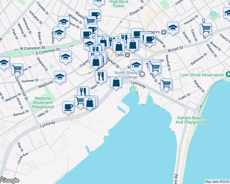 map of restaurants, bars, coffee shops, grocery stores, and more near 276 Lynnway in Lynn