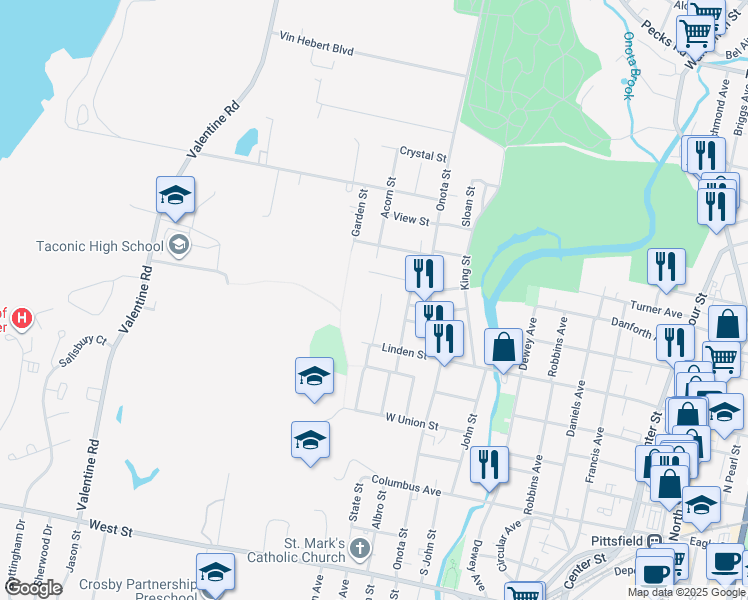map of restaurants, bars, coffee shops, grocery stores, and more near 31 Summit Avenue in Pittsfield