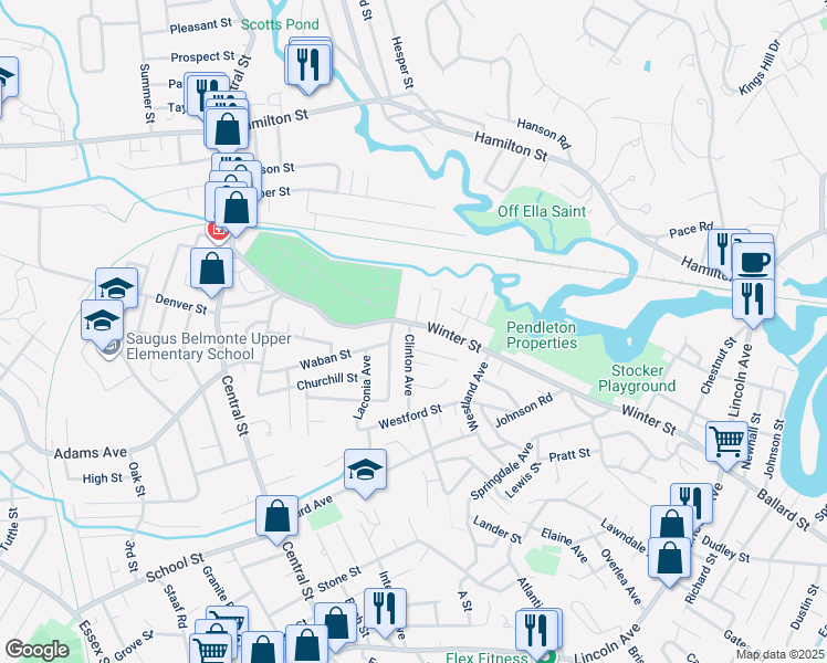 map of restaurants, bars, coffee shops, grocery stores, and more near 2 Clinton Avenue in Saugus