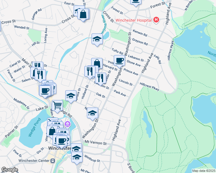 map of restaurants, bars, coffee shops, grocery stores, and more near 11 Swanton Street in Winchester
