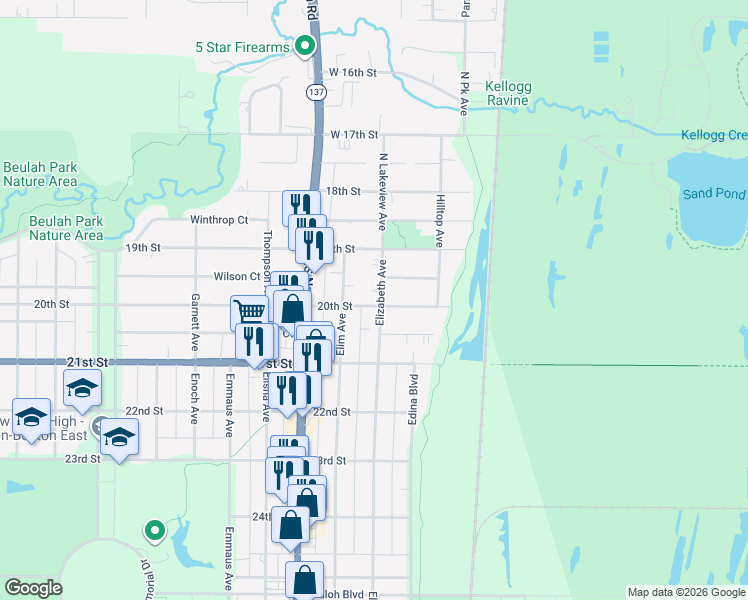 map of restaurants, bars, coffee shops, grocery stores, and more near 1924 Elizabeth Avenue in Zion