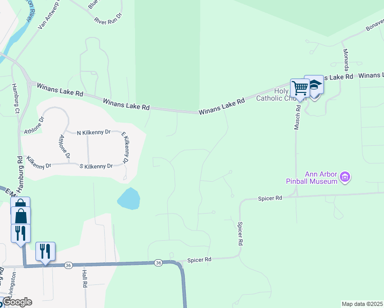 map of restaurants, bars, coffee shops, grocery stores, and more near 8240 Birchfield Drive in Brighton