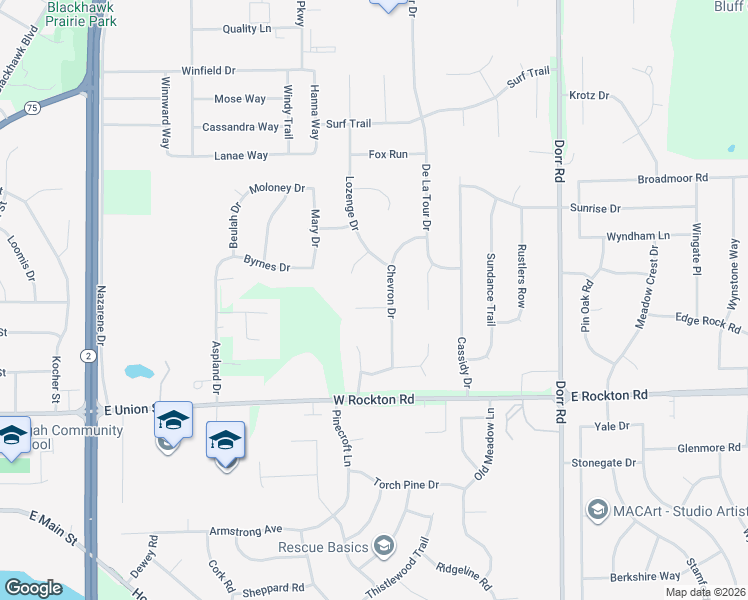 map of restaurants, bars, coffee shops, grocery stores, and more near 433 Chevron Court in Rockton