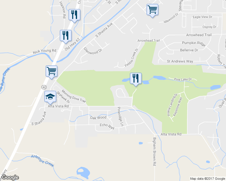 map of restaurants, bars, coffee shops, grocery stores, and more near 199 Princeville Drive in Eagle Point